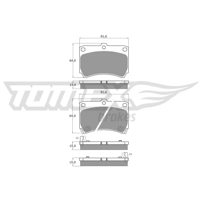 Kuva TOMEX brakes TX 10 91 Jarrupalat Etuakseli akustisella kulumavaroittimella MAZDA: FAMILIA 4, 323 P V Hatchback, Demio Farmari, KIA: Rio I Farmari