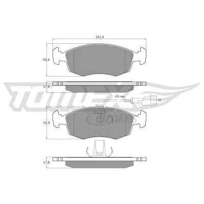 Kuva TOMEX brakes TX 14 11 Jarrupalat Etuakseli Sis. kulumisenilmaisimen FIAT: Punto II Hatchback