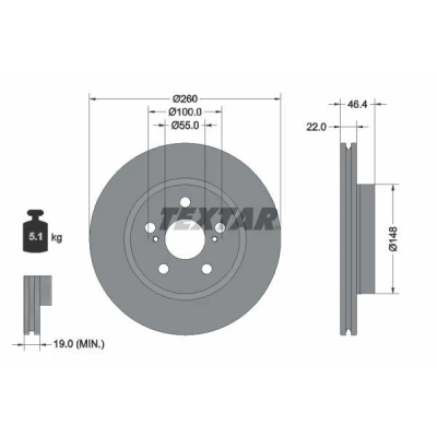 Kuva TEXTAR Jarrulevy 22mm 05/07 100mm tuuletettu sisältä pinnoitettu 92345403 43512K0030 Jarrulevyt