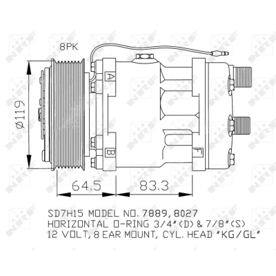 Kuva NRF 32133 Ilmastoinnin Kompressori SD7H15 12 PAG 100 kompressoriöljyllä