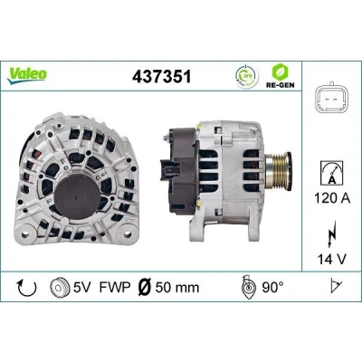 Kuva VALEO 437351 Laturi 14V 120A RENAULT: LAGUNA 2 Grandtour, TRAFIC Bus, Kasten, VOLVO: V40 Farmari, S40 I, NISSAN: Primastar Bussi