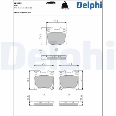 Kuva DELPHI LP3725 Jarrupalat akustisella kulumavaroittimella Ilman huudonvaimennuspeltiä tarvikkeita TOYOTA: Yaris IV