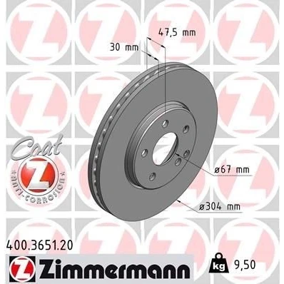 Kuva ZIMMERMANN COAT Z 400.3651.20 Jarrulevyt 304 30 6/5 5 112 tuuletettu sisältä pinnoitettu hiiliteräs MERCEDES BENZ: E sarja Sedan, T modell