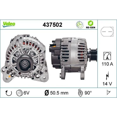 Kuva VALEO 437502 Laturi 14V 110A VOLKSWAGEN: Golf 4, 5, 4 Variant, SKODA: Octavia 2 Combi, II Hatchback, Fabia 2, SEAT: Altea XL