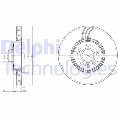 Kuva DELPHI BG3784 Jarrulevyt 316 28 5 Tuuletettu rasvattu käsittelemätön ilman pyöränlaakeria, ABS sensorirengasta VOLVO: V70 3, XC90 I, S60 I
