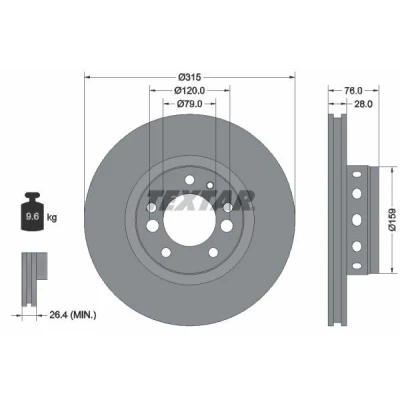 Kuva TEXTAR Jarrulevy BMW: 5 Sedan 28mm 05/08 120mm Tuuletettu, ulko 92070900 2226385,34112226385,98200070901 Jarrulevyt