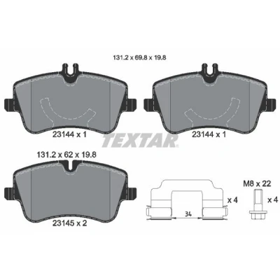 Kuva TEXTAR 2314402 Jarrupalat Kulumisenilmaisemelle Jarrusatulan ruuveilla Tarvikkeilla MERCEDES BENZ: C sarja Sedan, T modell, CLK Coupe