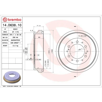 Kuva BREMBO 14.D638.10 Jarrurumpu 254,1 TOYOTA: Hiace 4 Bus