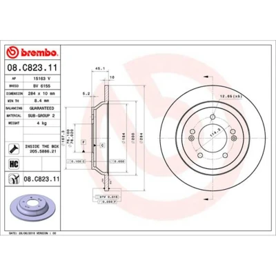Kuva BREMBO 08.C823.11 Jarrulevyt 284 10 5 täysi pinnoitettu hiiliteräs Ruuveilla KIA: CARENS 4