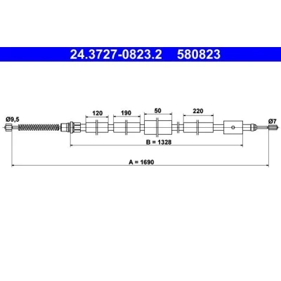 Kuva ATE 24.3727 0823.2 Käsijarruvaijeri 1690 PEUGEOT: 306 Hatchback