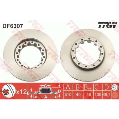 Kuva TRW DF6307S Jarrulevyt 310 40 12 161 Tuuletettu Lakattu