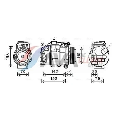Kuva AVA COOLING SYSTEMS BWAK423 Ilmastoinnin Kompressori 7SBU17A 12V PAG 46 R134a kompressoriöljyllä, magneettikytkimellä, Diodilla BMW: 5 Sedan, X5