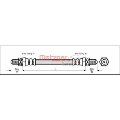 Kuva METZGER 4113254 Jarruletku 295 M10 x 1 FORD: Sierra Mk2 Hatchback, FIESTA 3, Sedan