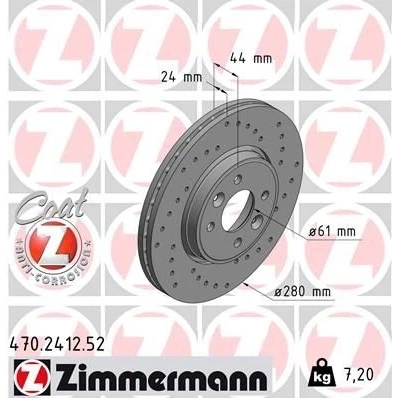 Kuva ZIMMERMANN SPORT COAT Z 470.2412.52 Jarrulevyt 280 24 6/4 4 100 Tuuletettu, ulko, reijitetty pinnoitettu RENAULT: MEGANE 2 Kombi, Stufenheck