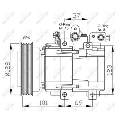 Kuva NRF 32204 Ilmastoinnin Kompressori HS18 12 PAG 46 kompressoriöljyllä, Tiivisterenkaalla HYUNDAI: Santa Fe I