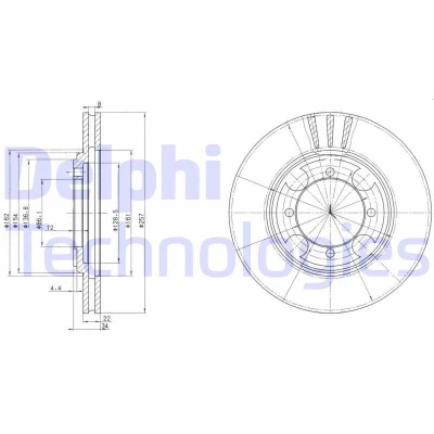 Kuva DELPHI BG2628 Jarrulevyt 257 22 4 Tuuletettu rasvattu käsittelemätön ilman pyöränlaakeria, ABS sensorirengasta HYUNDAI: Elantra III Hatchback
