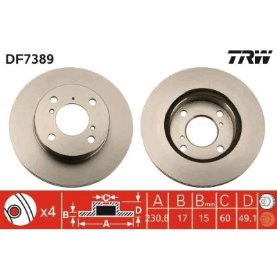 Kuva TRW DF7389 Jarrulevyt 231 17 4 100 Tuuletettu Lakattu