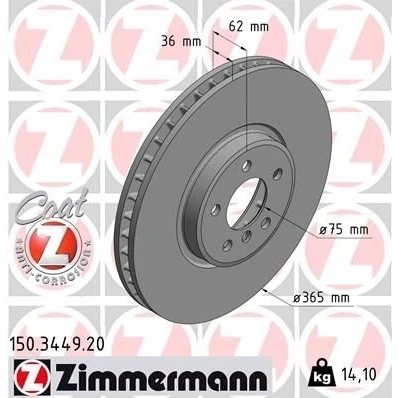 Kuva ZIMMERMANN COAT Z 150.3449.20 Jarrulevyt 365 36 6/5 5 120 tuuletettu sisältä pinnoitettu hiiliteräs BMW: X5, X6