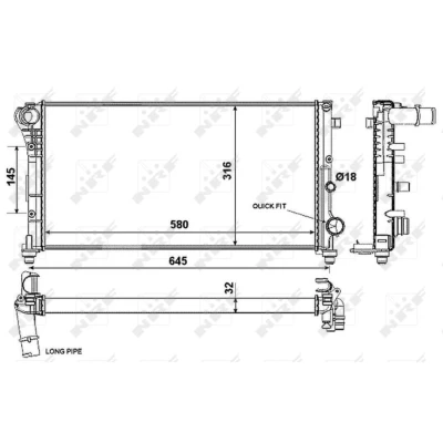 Kuva NRF 58376 Jäähdytin Alumiini 580 316 32 Jäähdytysrivat mekaan. kiinnitetyt FIAT: Panda II Hatchback