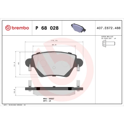 Kuva BREMBO P 68 028 Jarrupalat Ilman kulumisenilmaisinta Jarrusatulan ruuveilla tarvikkeita RENAULT: Kangoo I, I Express