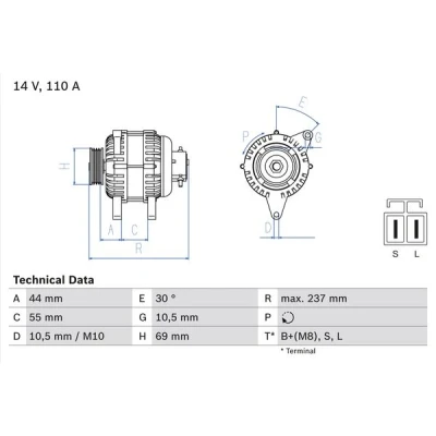 Kuva BOSCH 0 986 080 640 Laturi 14V 110A KIA: SORENTO 1, HYUNDAI: H 1 Van