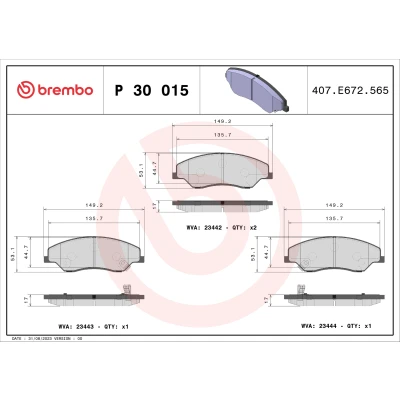 Kuva BREMBO P 30 015 Jarrupalat akustisella kulumavaroittimella Ilman tarvikkeita