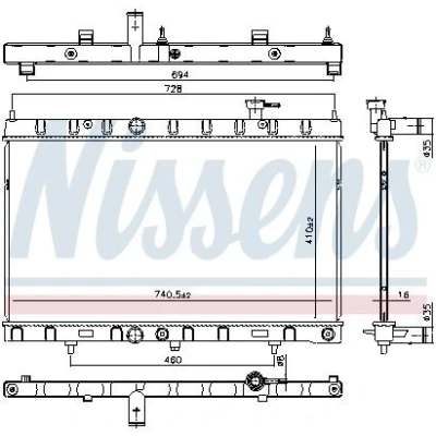 Kuva NISSENS 606312 Jäähdytin Alumiini 410mm 741mm 16mm öljynjäähdytin, Tiivisteillä ilman nestesäiliötä, runkoa Jäähdytysrivat juotetut