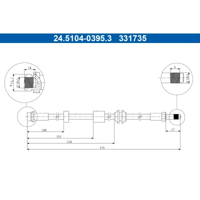 Kuva ATE 24.5104 0395.3 Jarruletku 435mm M10x1mm FORD: Focus 2, 2 Kombi
