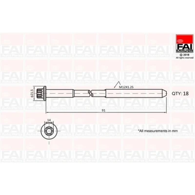 Kuva FAI AutoParts B2101 Kannen Pultit Hammastettu, ulko 18 MITSUBISHI: L200 / Triton IV Pick up