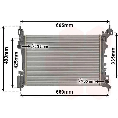 Kuva VAN WEZEL 37002574 Jäähdytin Alumiini 540 375 25 Jäähdytysrivat mekaan. kiinnitetyt OPEL: Corsa D Hatchback, E Hatchback