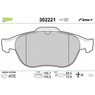 Kuva VALEO 302221 Jarrupalat Etuakseli Ilman kulumisenilmaisinta Huudonvaimennuspellillä RENAULT: LAGUNA 2 Grandtour, 2, Scénic 1