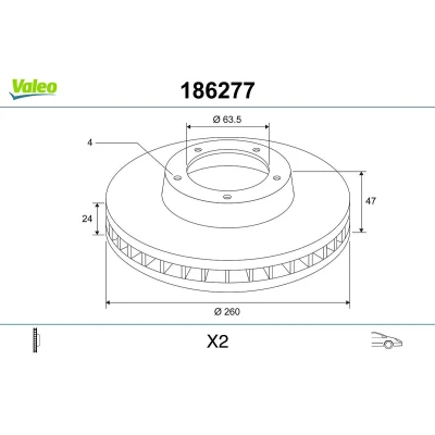 Kuva VALEO 186277 Jarrulevyt Etuakseli 260 24 4 Tuuletettu FORD: MONDEO 1, 2 Kombi, SCORPIO
