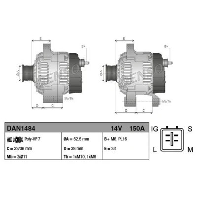 Kuva DENSO DAN1484 Laturi 14V 150A TOYOTA: Land Cruiser Prado 150