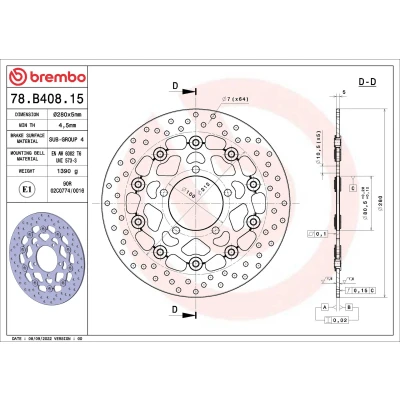 Kuva BREMBO Jarrulevy Serie Oro Edessä 280mm 5mm 5 reijitetty, kaksiosainen jarrulevy, kelluva 78B40815 Jarrulevyt