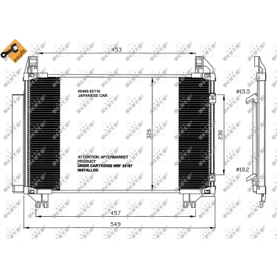 Kuva NRF EASY FIT 35652 Ilmastoinnin Lauhdutin Vedenerottimella, Tiivisterenkaalla 15,5 10,2 Alumiini 480 TOYOTA: Yaris II Hatchback