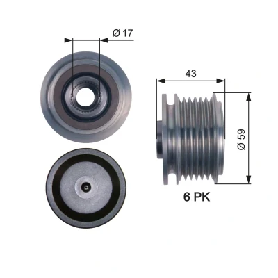 Kuva GATES OAP7112 Laturin Vapaakytkin 43 BOOST DN CVT Belt FORD: Focus 2 Kombi, VOLVO: S40 II