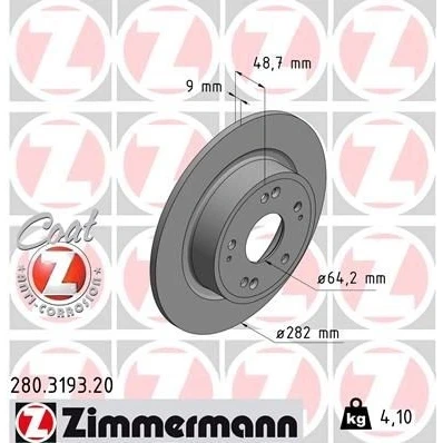Kuva ZIMMERMANN 280.3193.20 Jarrulevyt 282 9 9/5 5 114 täysi pinnoitettu HONDA: HR V II