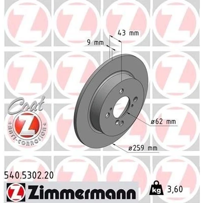 Kuva ZIMMERMANN COAT Z 540.5302.20 Jarrulevyt 259 9 7/4 4 100 täysi pinnoitettu SUZUKI: SWIFT