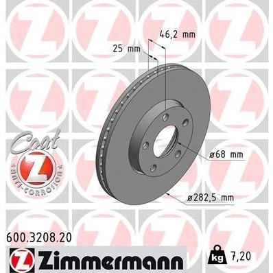 Kuva ZIMMERMANN COAT Z 600.3208.20 Jarrulevyt 282 25 5/5 5 112 tuuletettu sisältä pinnoitettu hiiliteräs VOLKSWAGEN: Passat B5 Variant, Sedan