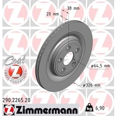 Kuva ZIMMERMANN COAT Z 290.2265.20 Jarrulevyt 326 20 5/5 5 108 tuuletettu sisältä pinnoitettu hiiliteräs JAGUAR: XF Sedan, S Type, XJ Sedan