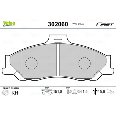 Kuva VALEO 302060 Jarrupalat FIRST Etuakseli ilman kulumisenilmaisinta huudonvaimennuspeltiä FORD: Ranger Mk2