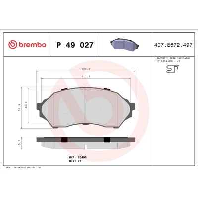 Kuva BREMBO P 49 027 Jarrupalat akustisella kulumavaroittimella Ilman tarvikkeita MAZDA: 323 F 6, FAMILIA 6
