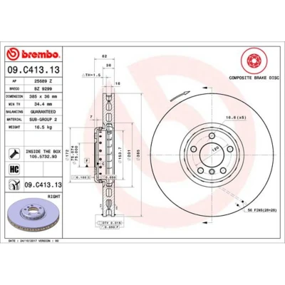 Kuva BREMBO TWO PIECE DISCS LINE 09.C413.13 Jarrulevyt 385 36 5 kaksiosainen jarrulevy, tuuletettu sisältä pinnoitettu hiiliteräs Ruuveilla BMW: X5, X6