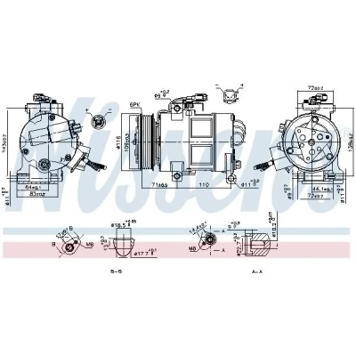 Kuva NISSENS 890249 Ilmastoinnin Kompressori 7SBH17C 12 PAG 46 R 134a FORD: Mondeo 5, S Max Mk2