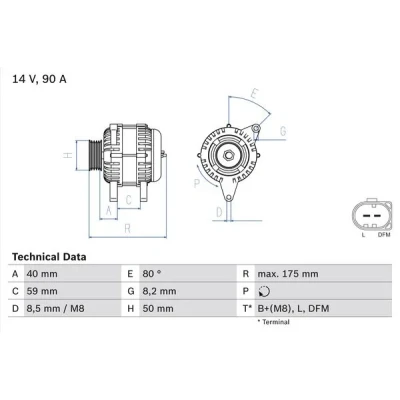 Kuva BOSCH 0 986 041 310 Laturi 14V 90A SKODA: Octavia 2 Combi, II Hatchback, Fabia 2, VOLKSWAGEN: Golf 5, 6, Polo V SEAT: Altea XL