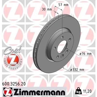 Kuva ZIMMERMANN COAT Z 600.3256.20 Jarrulevyt 332 30 6/5 5 120 tuuletettu sisältä pinnoitettu hiiliteräs VOLKSWAGEN: Amarok Pick up
