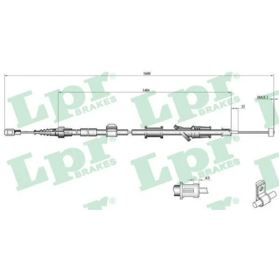 Kuva LPR C0921B Käsijarruvaijeri 1585/1470 Levyjarru, Levyt/rummut VOLVO: S40 I, II, V40 Farmari