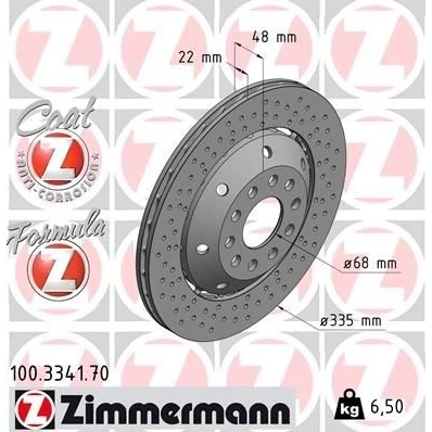 Kuva ZIMMERMANN FORMULA Z COAT 100.3341.70 Jarrulevyt 335 22 10/5 5 112 Tuuletettu, reijitetty, kaksiosainen jarrulevy pinnoitettu Seostettu / hiilletty