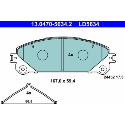 Kuva ATE Ceramic 13.0470 5634.2 Jarrupalat ilman kulumisvaroitinkosketinta Tarvikkeilla TOYOTA: RAV4 IV SUV, V, Camry VIII Sedan, LEXUS: ES VII