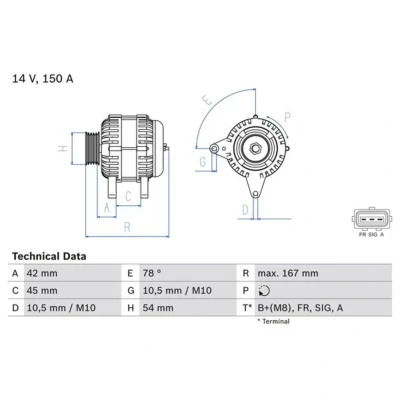 Kuva BOSCH 0 986 049 071 Laturi 14V 150A VOLVO: V50, S40 II, FORD: Focus 2 Kombi, 2, KUGA 1